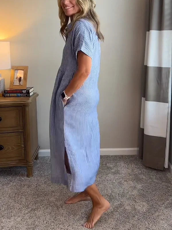 Amelie | Striped Button-Front Shirt Women Summer Midi Dress