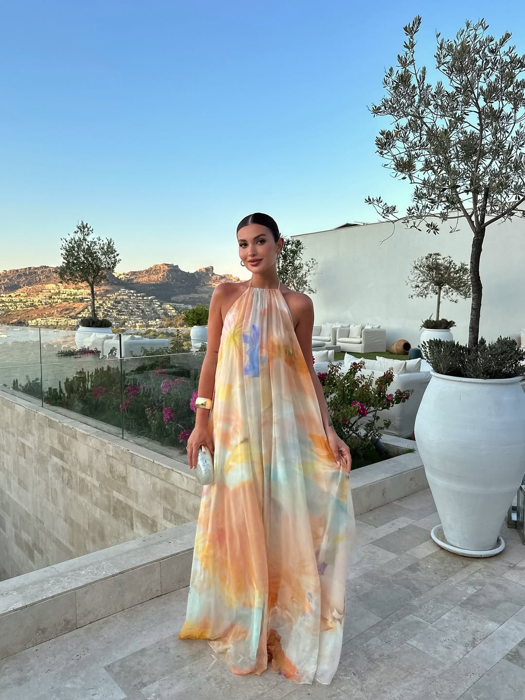 Nadine | Halter Watercolour Open-Back Women Summer Maxi Dress