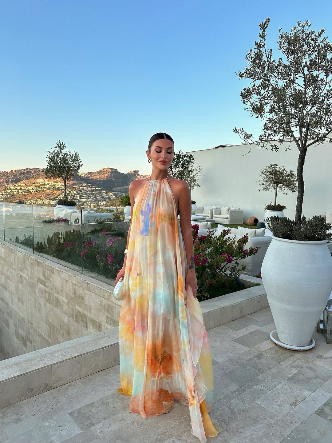 Nadine | Halter Watercolour Open-Back Women Summer Maxi Dress