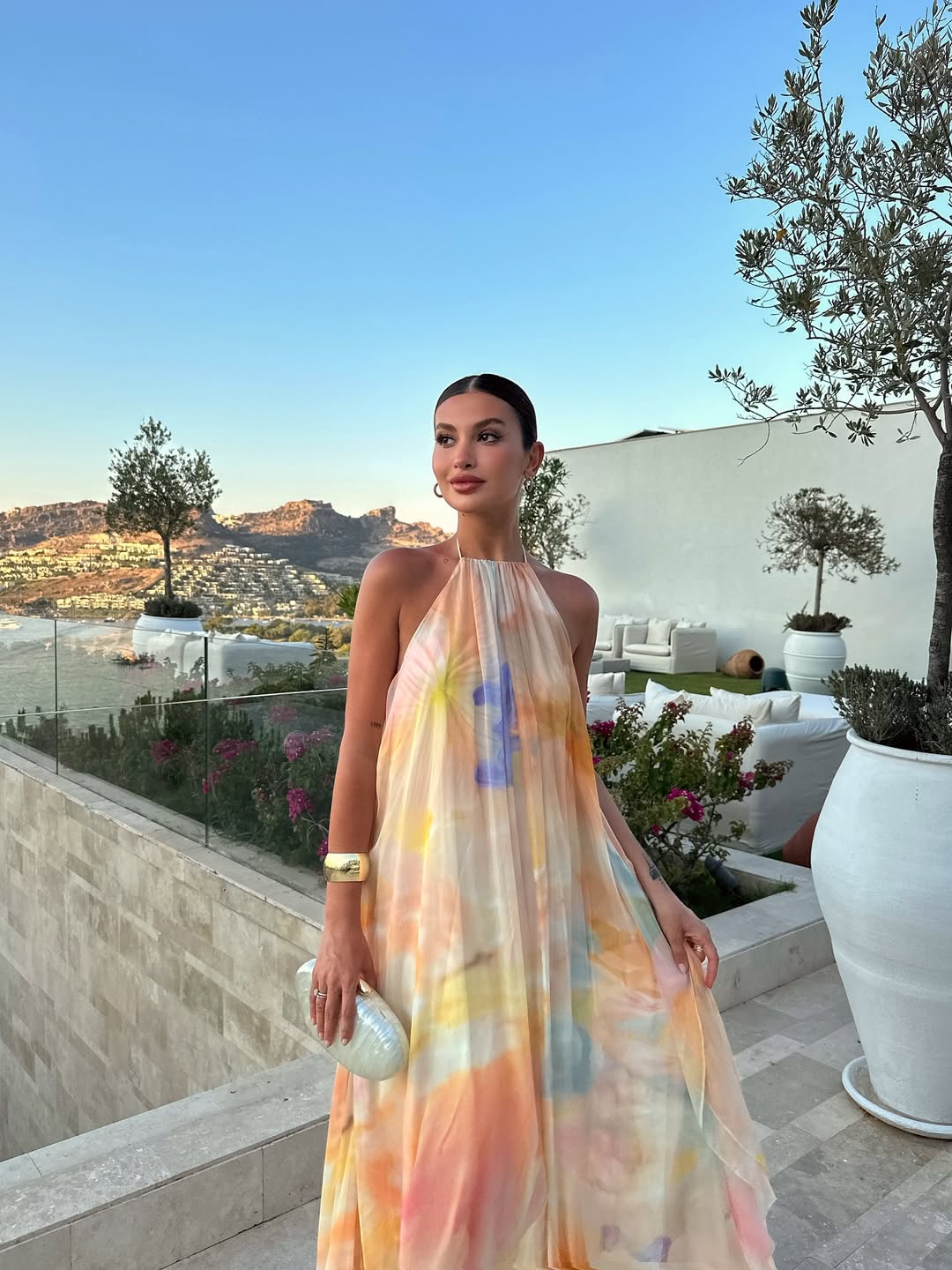 Nadine | Halter Watercolour Open-Back Women Summer Maxi Dress