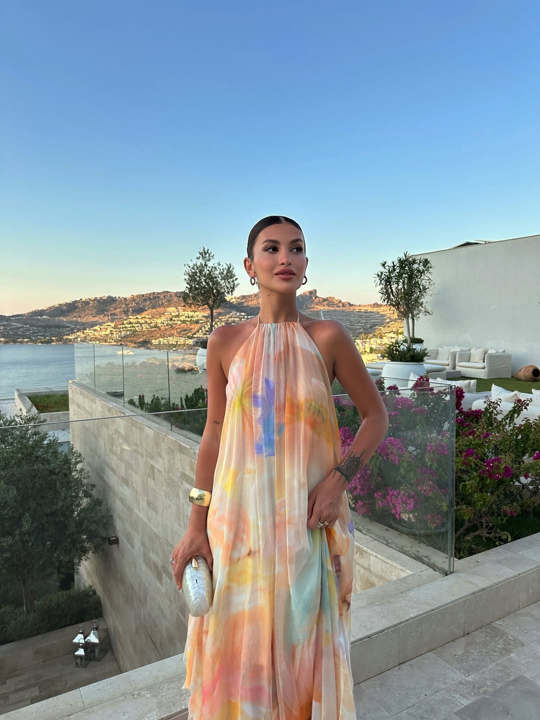 Nadine | Halter Watercolour Open-Back Women Summer Maxi Dress