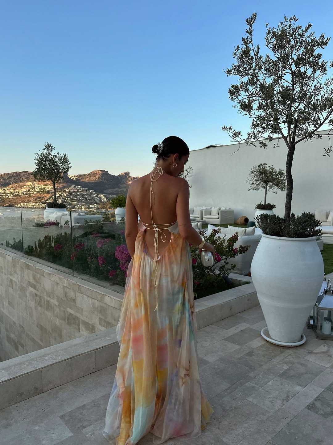 Nadine | Halter Watercolour Open-Back Women Summer Maxi Dress