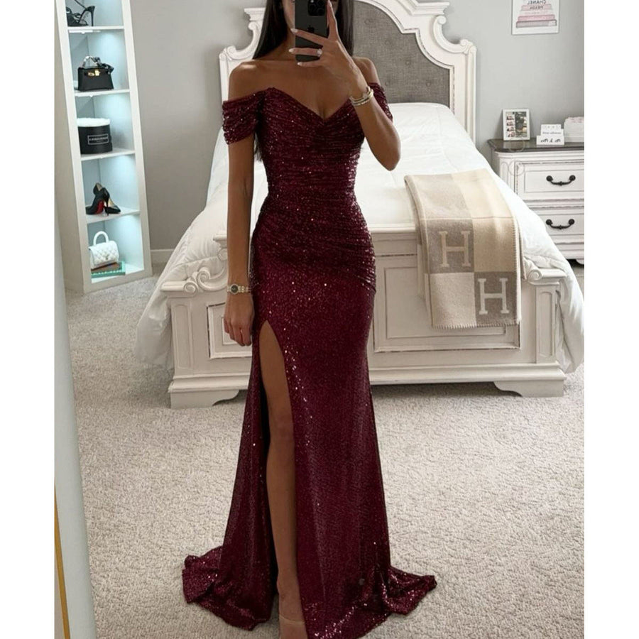 Emma | Sequin Off-Shoulder High-Slit Women Summer Maxi Dress