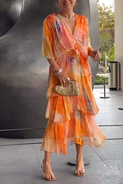 Cecilia | Wrap Tiered Chiffon Maxi Women Cocktail Summer Dress