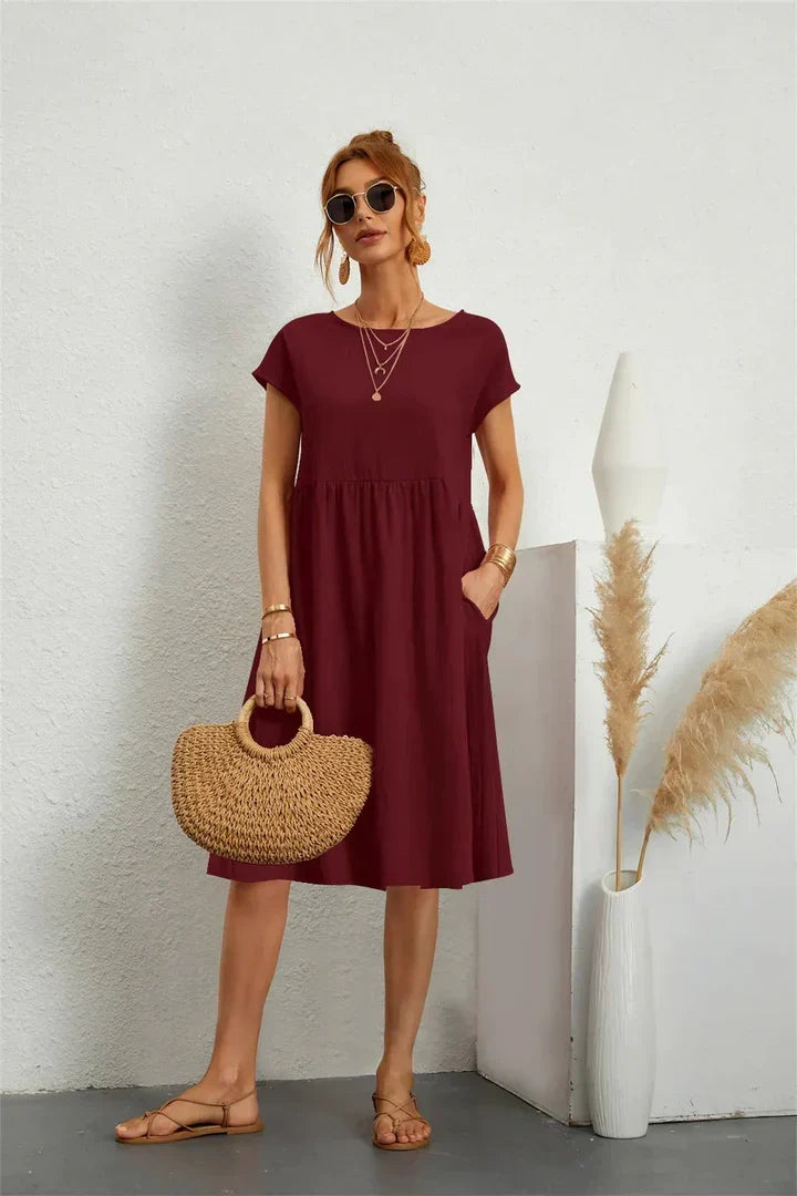 Sol | Cotton-Linen A-Line Pocket Women Summer Midi Dress
