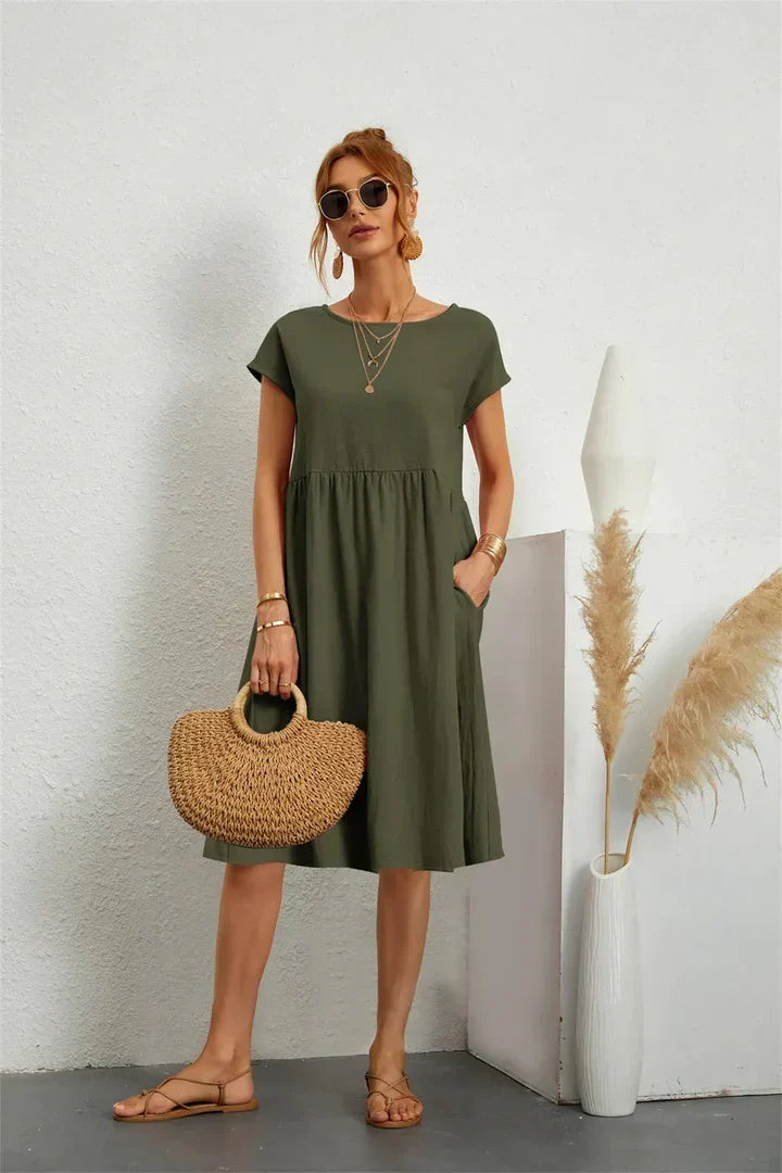 Sol | Cotton-Linen A-Line Pocket Women Summer Midi Dress