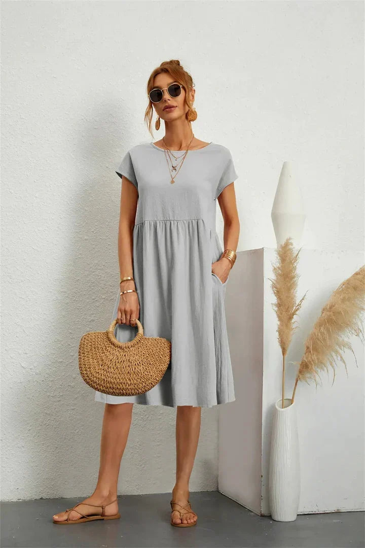 Sol | Cotton-Linen A-Line Pocket Women Summer Midi Dress