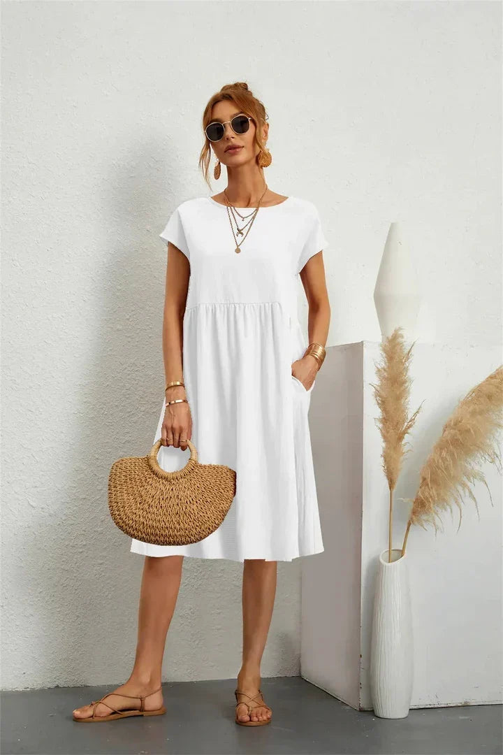 Sol | Cotton-Linen A-Line Pocket Women Summer Midi Dress