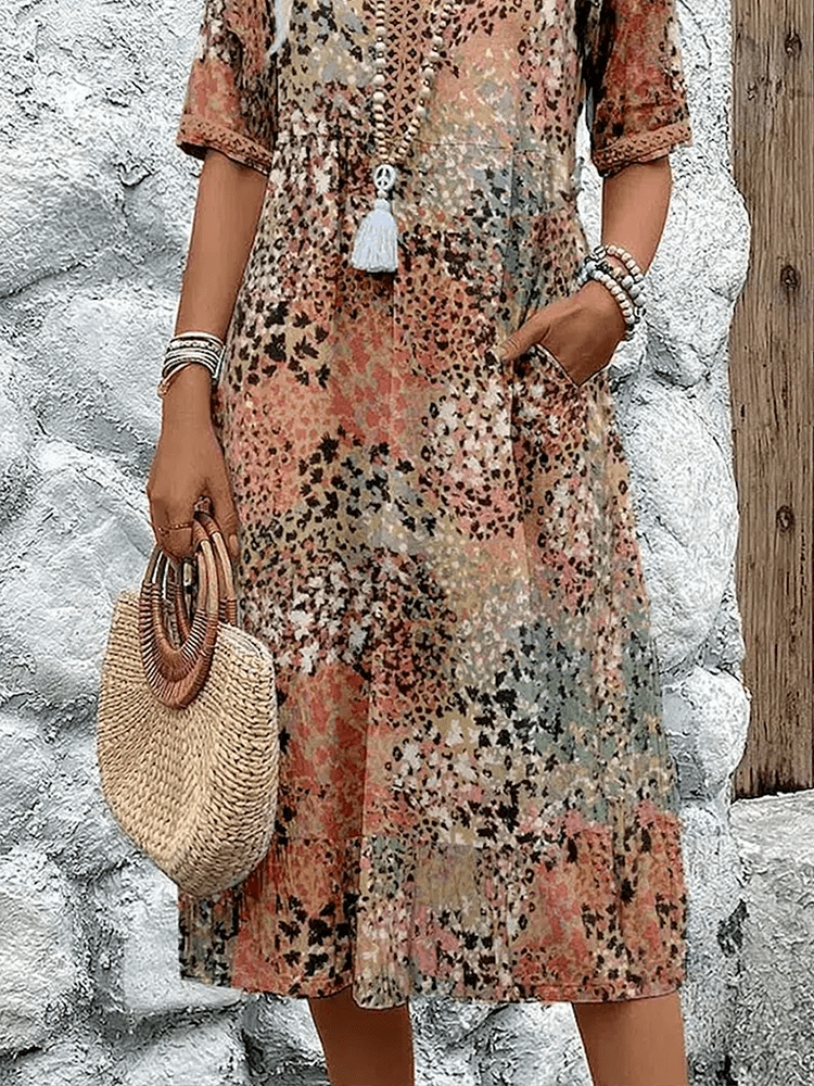 Elodie | Printed V-Neck Relaxed Flowy Women Summer Midi Dress