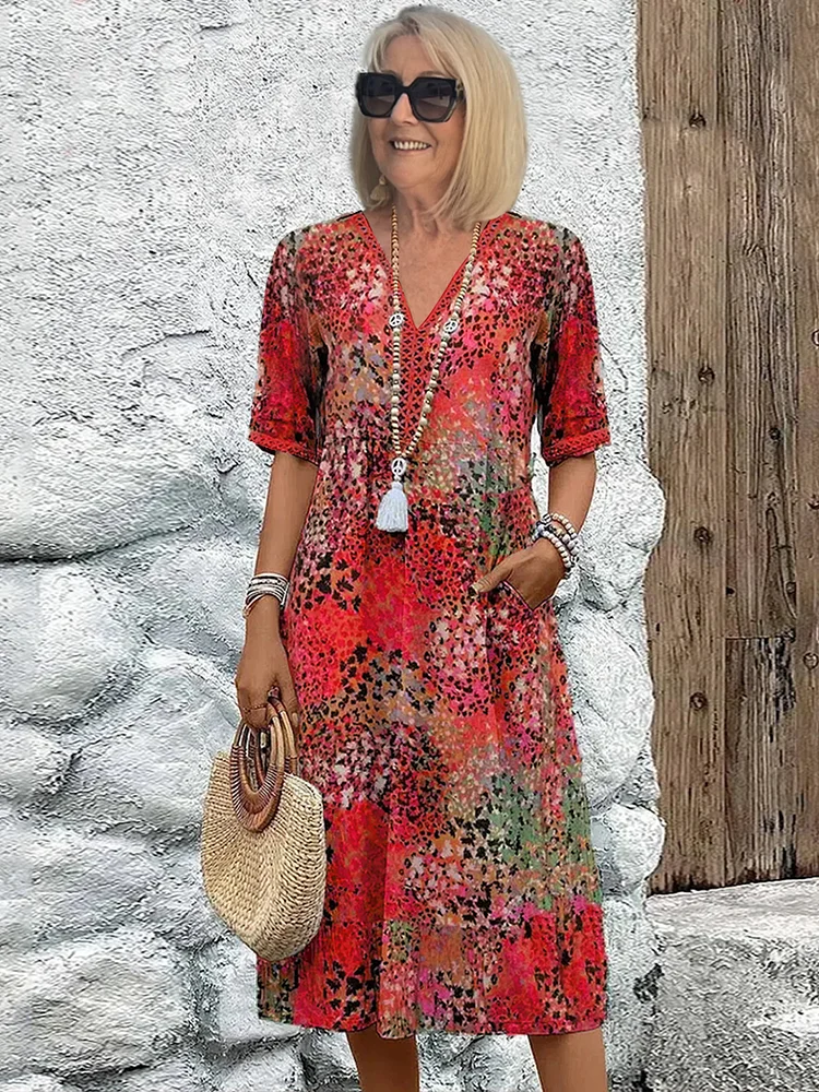 Audra | Printed Boho Half-Sleeve Women Summer Midi Dress