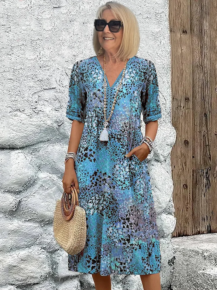 Audra | Printed Boho Half-Sleeve Women Summer Midi Dress