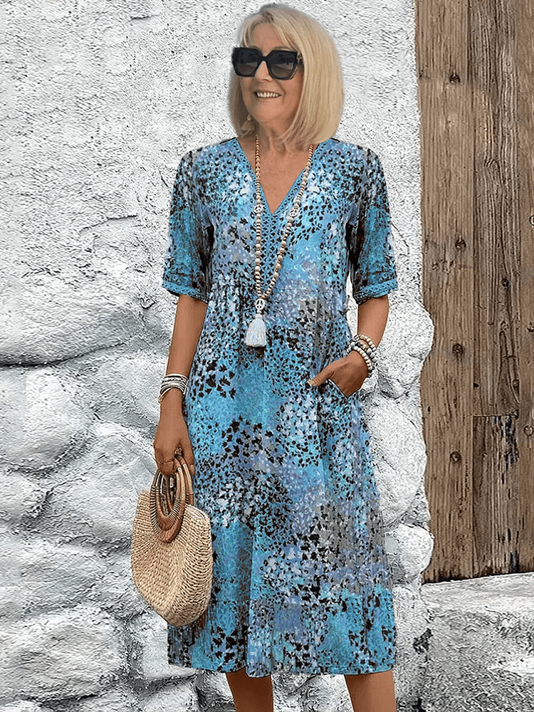 Elodie | Printed V-Neck Relaxed Flowy Women Summer Midi Dress