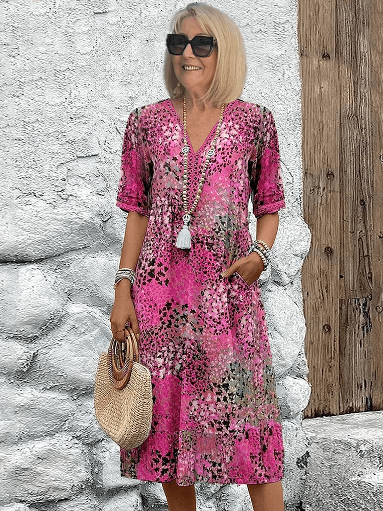Elodie | Printed V-Neck Relaxed Flowy Women Summer Midi Dress