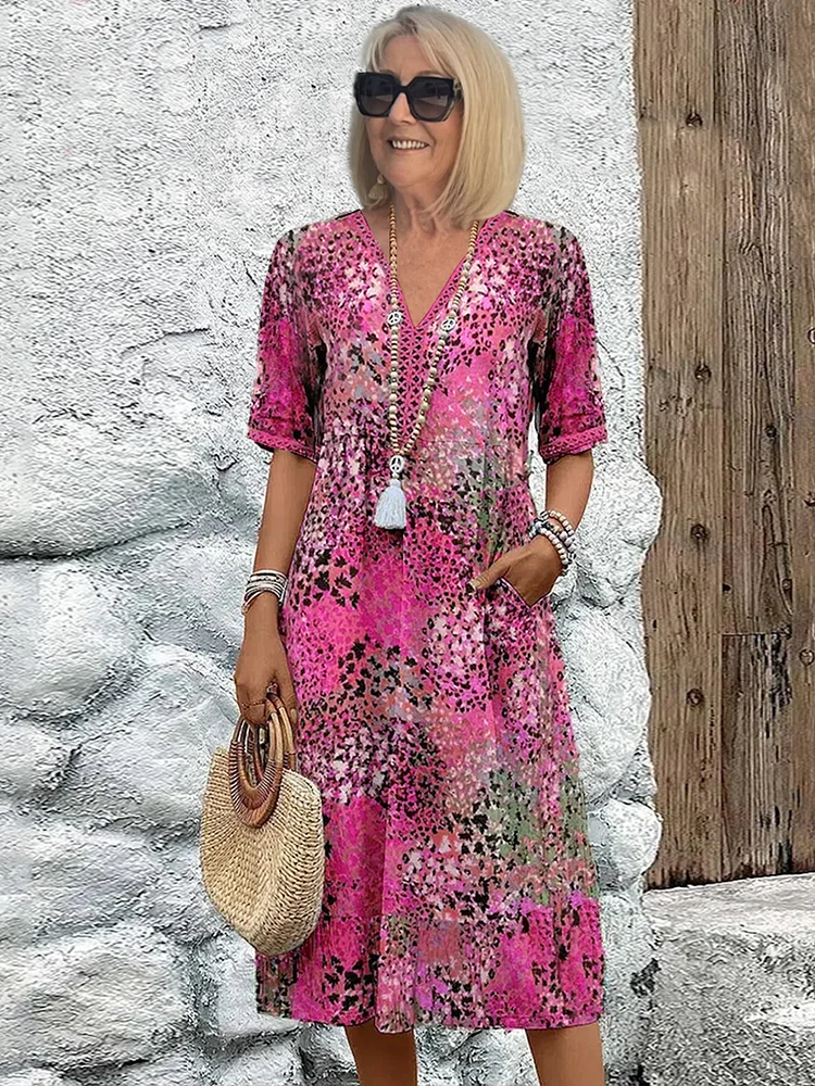 Audra | Printed Boho Half-Sleeve Women Summer Midi Dress
