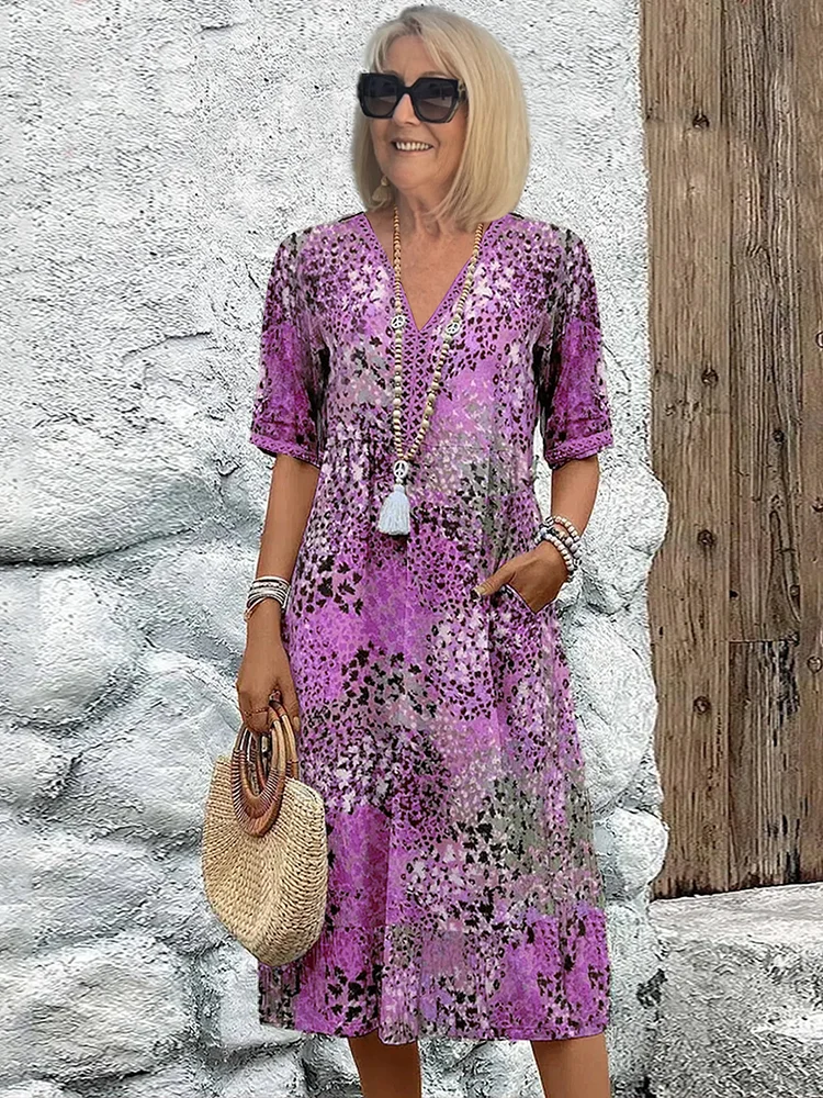 Audra | Printed Boho Half-Sleeve Women Summer Midi Dress