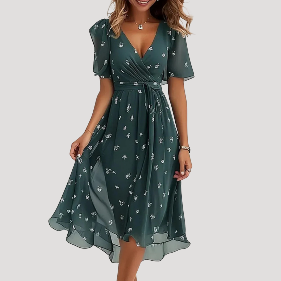 Isla | Floral Wrap Tummy-Control Women Summer Midi Dress