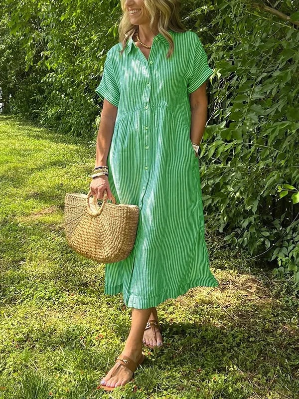 Gia | Striped Button-Front Relaxed Women Summer Midi Dress