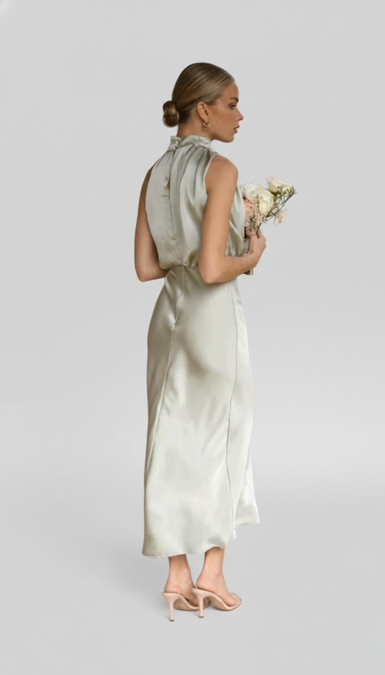 Genevieve | Cowl Halter Open-Back Midi Women Cocktail Summer Dress