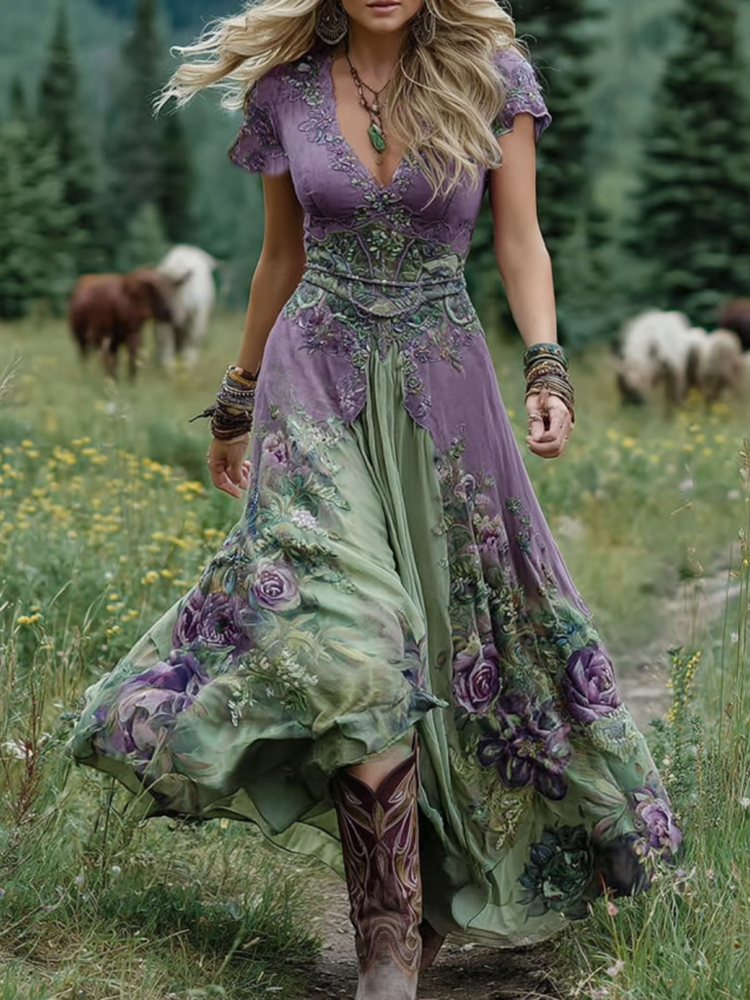 Brooklyn | Bohemian Floral Deep-V Women Summer Maxi Dress