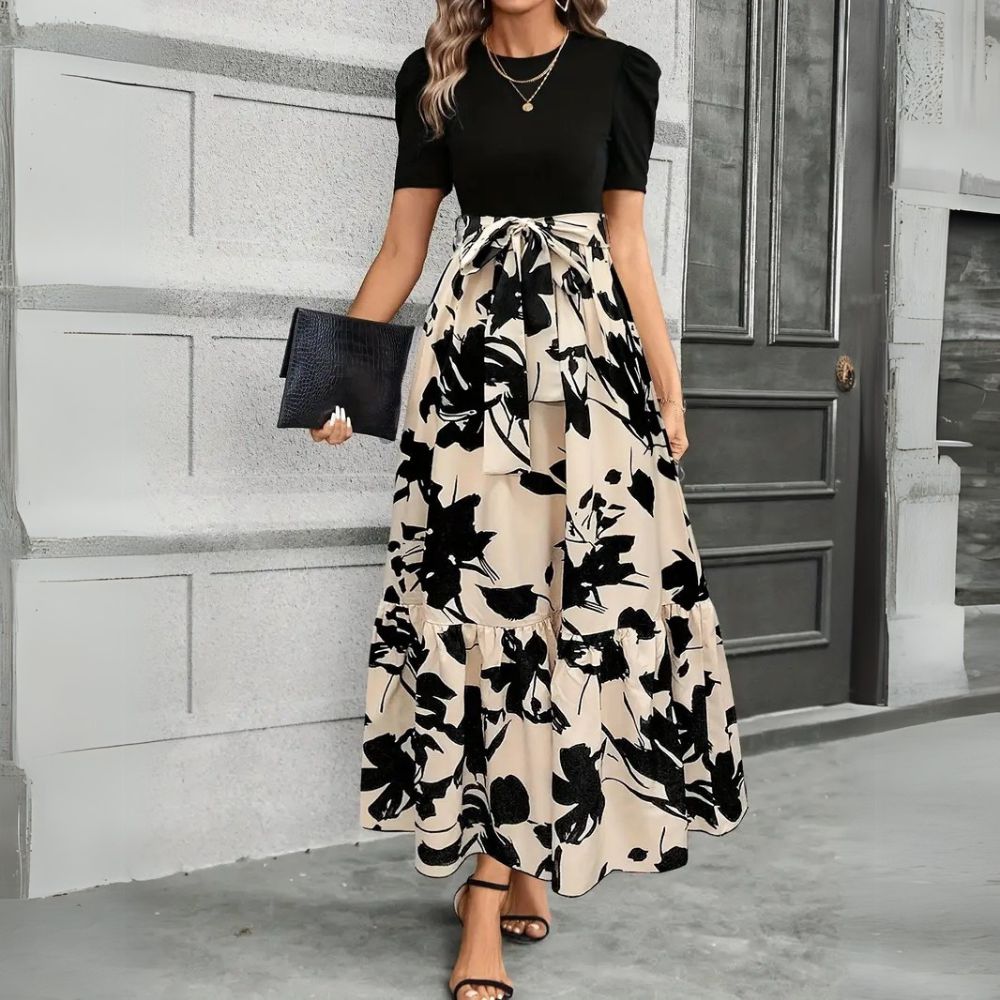 Alana | Floral Contrast Knit-Bodice Women Summer Maxi Dress