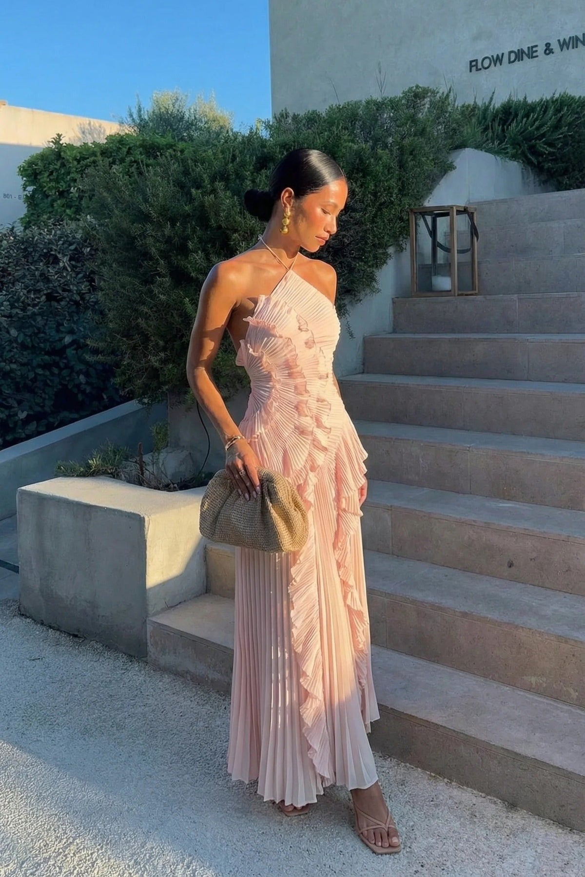 Sophie | Pleated Halter Ruffle-Cascade Women Summer Maxi Dress