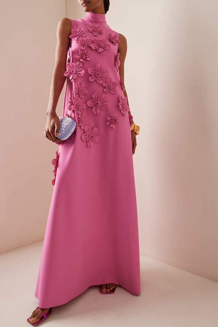 Darcy | Floral Appliqué High-Neck Women Summer Maxi Dress