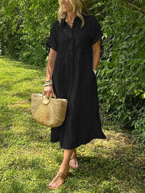 Amelie | Striped Button-Front Shirt Women Summer Midi Dress