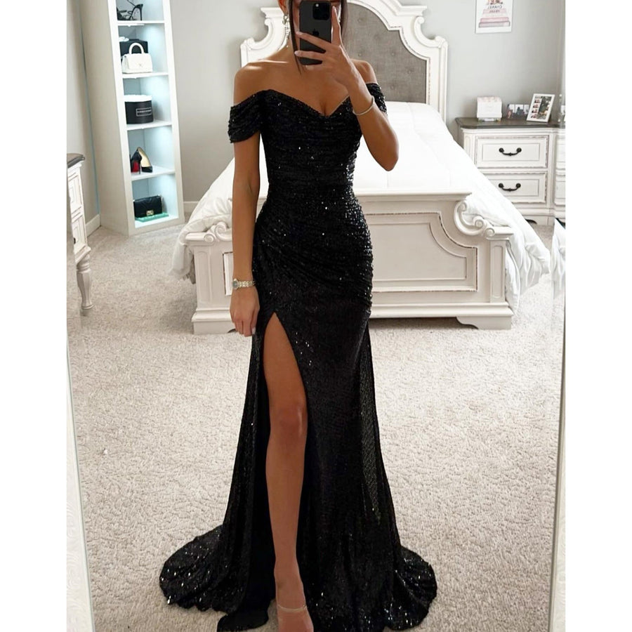 Emma | Sequin Off-Shoulder High-Slit Women Summer Maxi Dress