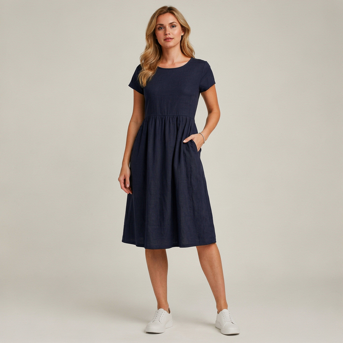 Sol | Cotton-Linen A-Line Pocket Women Summer Midi Dress