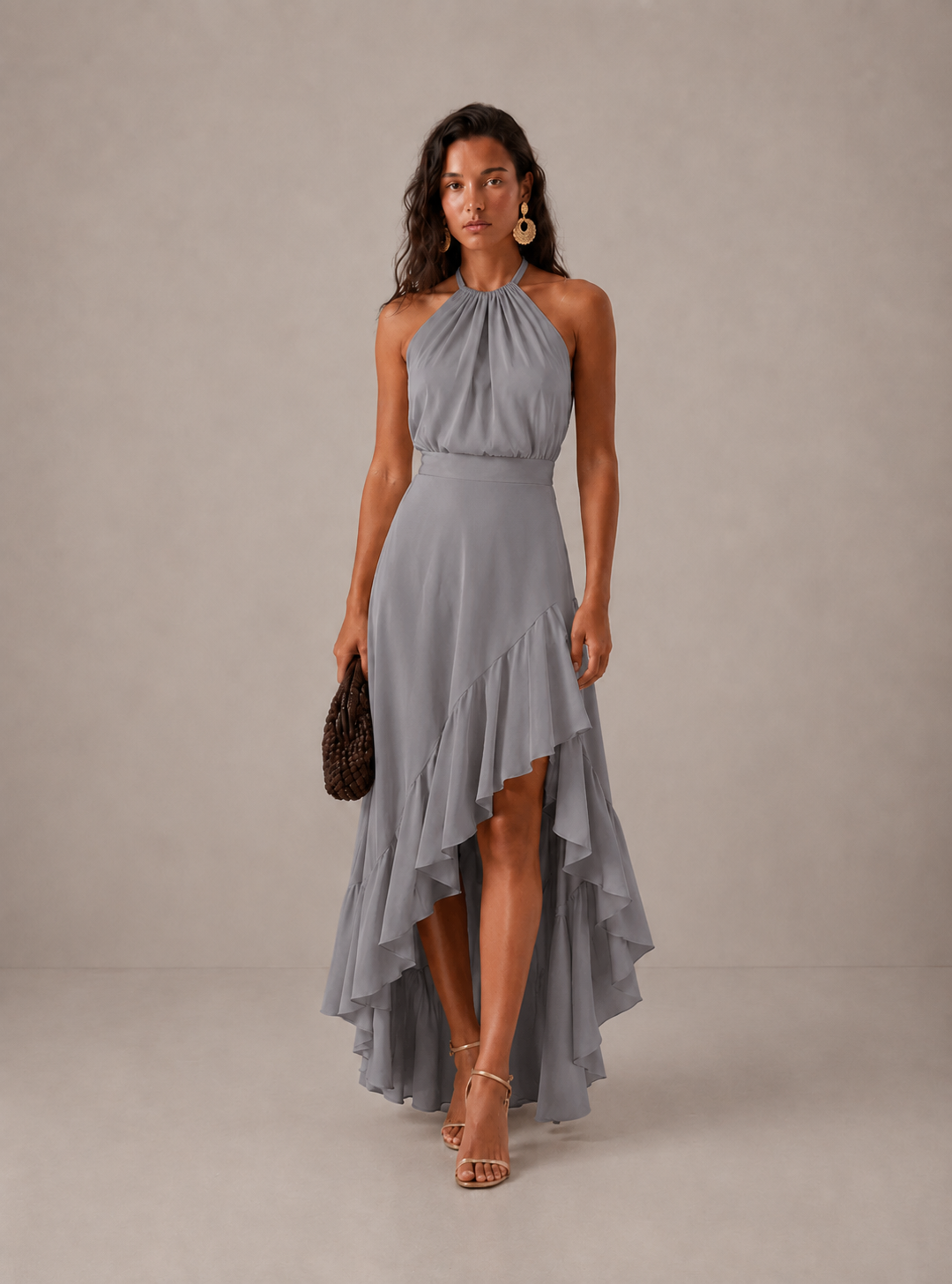 Penelope | Halter Asymmetric Ruffle Women Summer Midi Dress