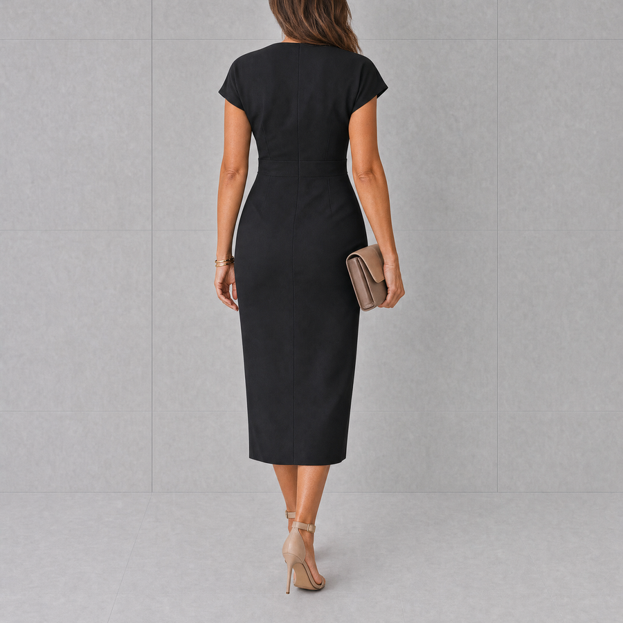 Bellamine | Wrap Ruched Side-Slit Midi Women Cocktail Summer Dress