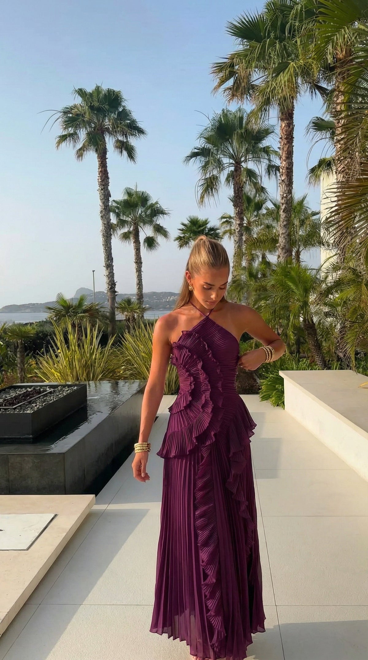 Ashley | Halter Asymmetric Ruffle Women Summer Maxi Dress