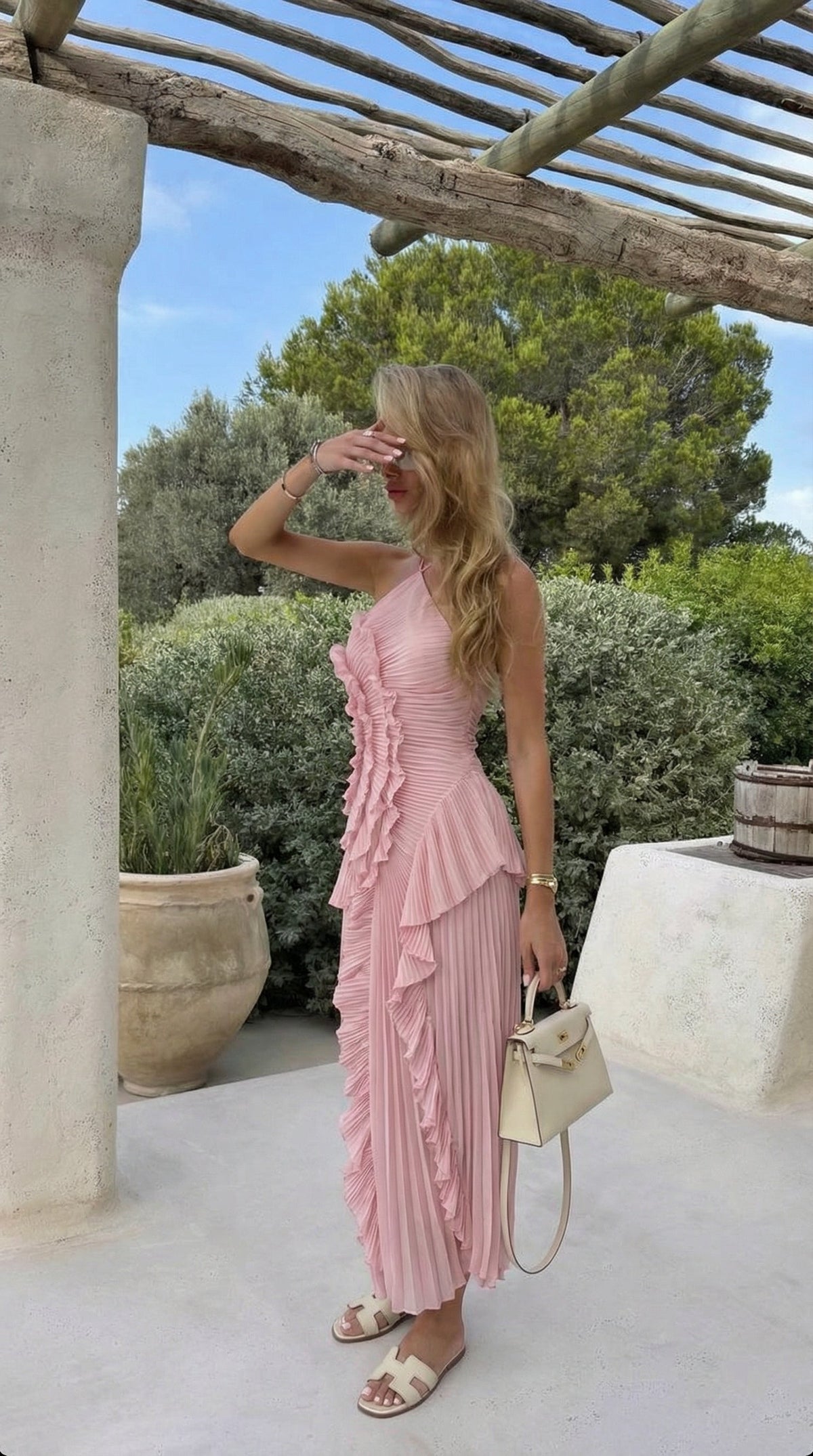 Ashley | Halter Asymmetric Ruffle Women Summer Maxi Dress