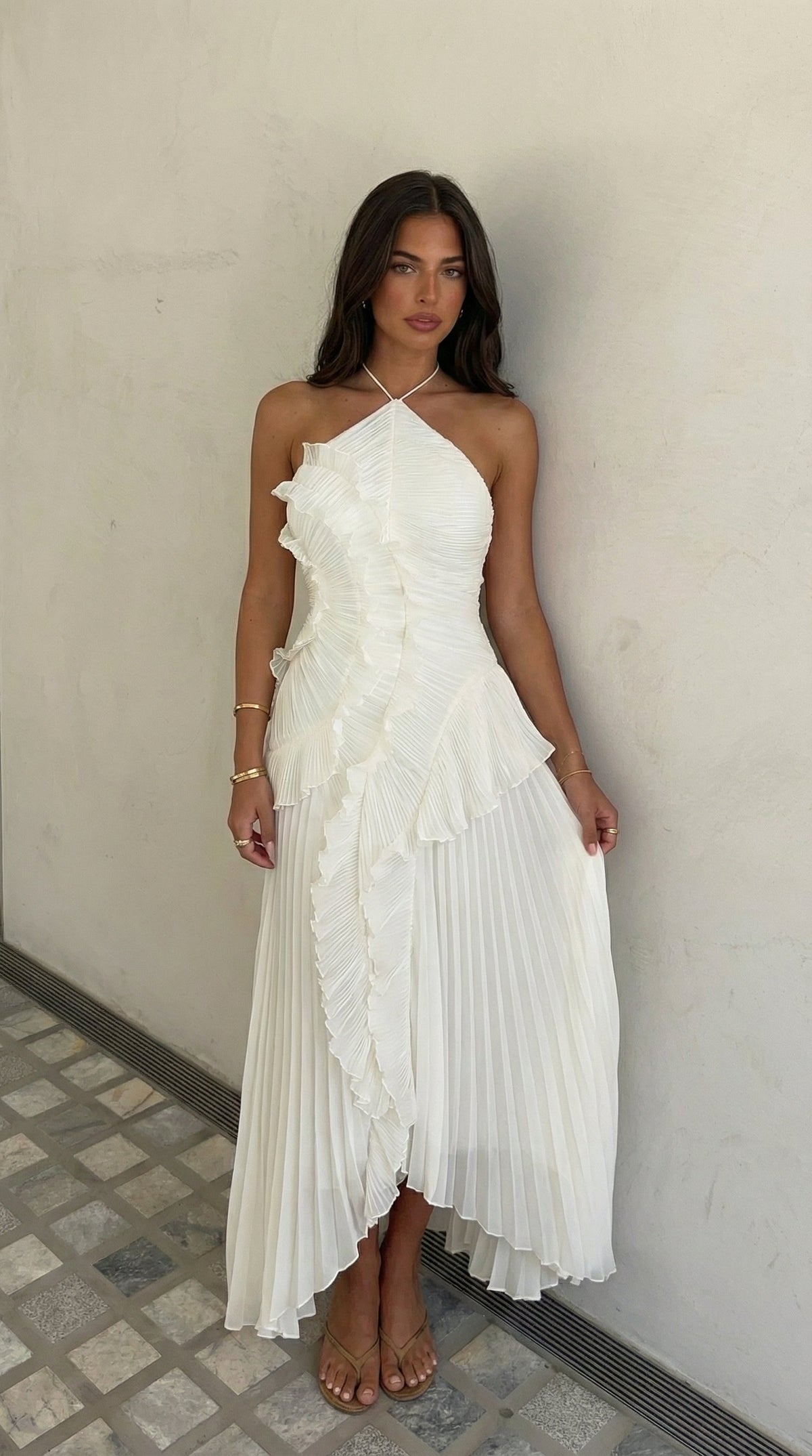 Ashley | Halter Asymmetric Ruffle Women Summer Maxi Dress