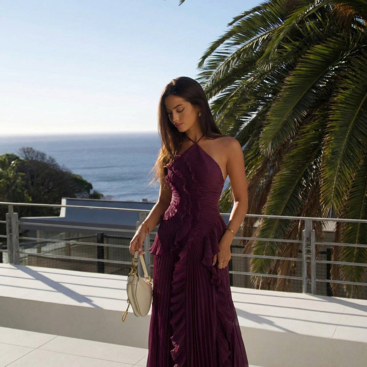 Ashley | Halter Asymmetric Ruffle Women Summer Maxi Dress
