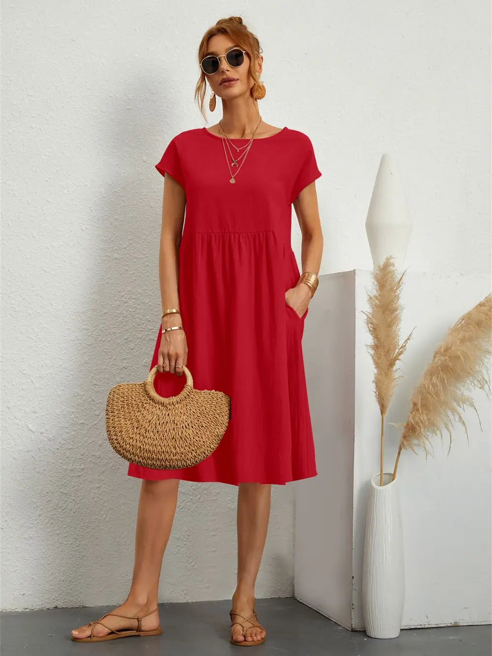 Astrid | Casual Relaxed Pocket T-Shirt Women Summer Midi Dress