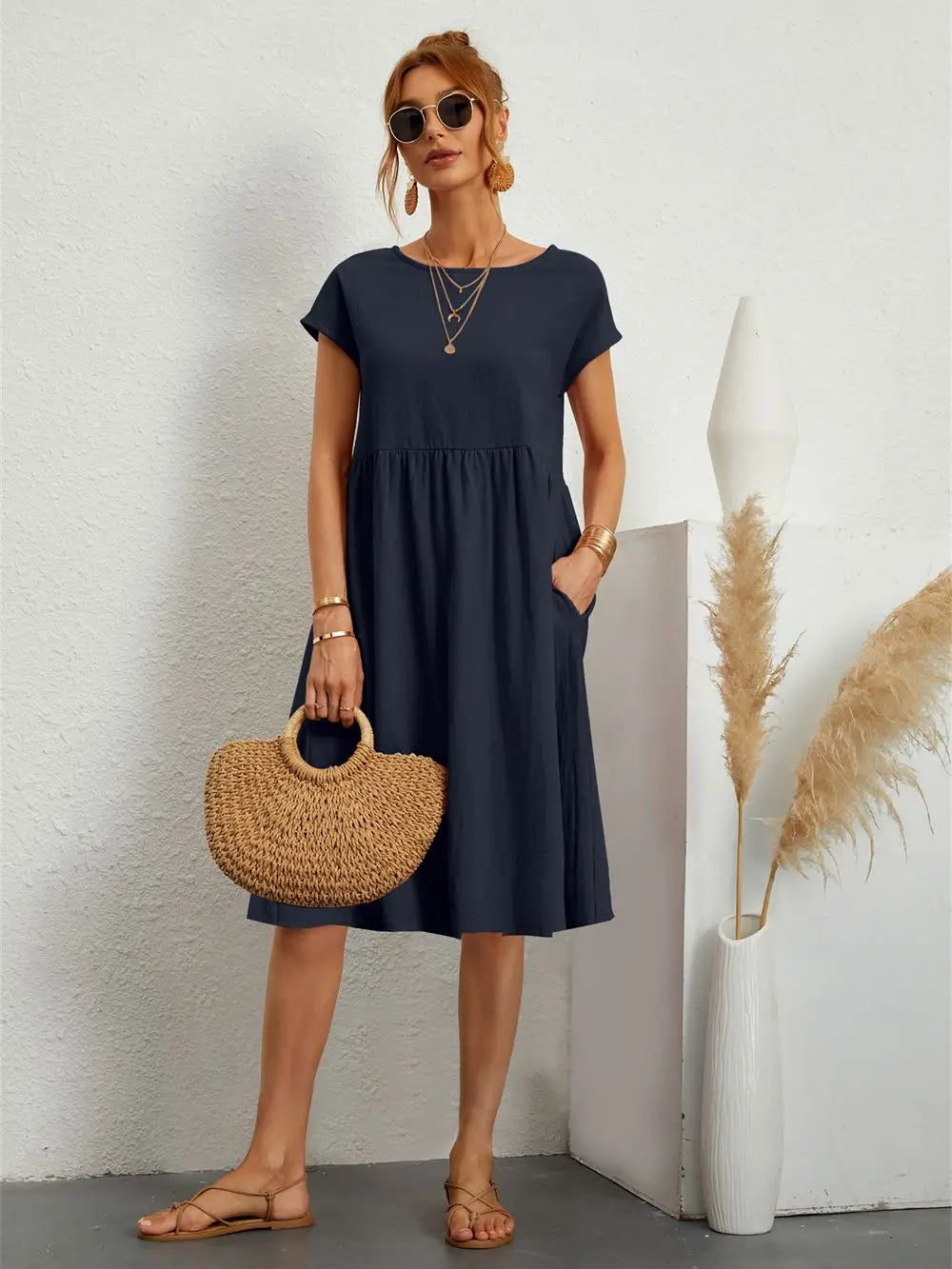 Astrid | Casual Relaxed Pocket T-Shirt Women Summer Midi Dress