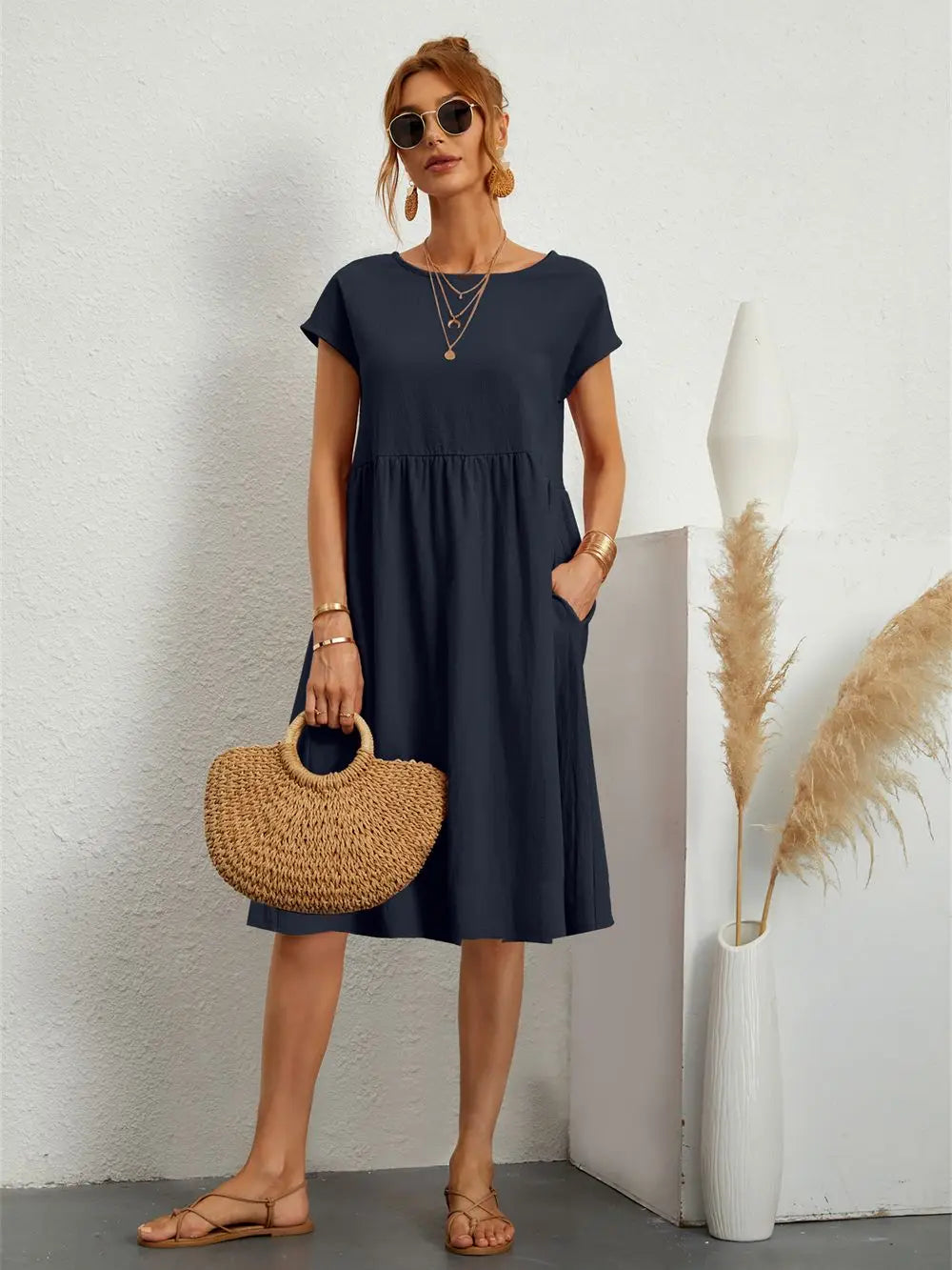 Astrid | Casual Relaxed Pocket T-Shirt Women Summer Midi Dress
