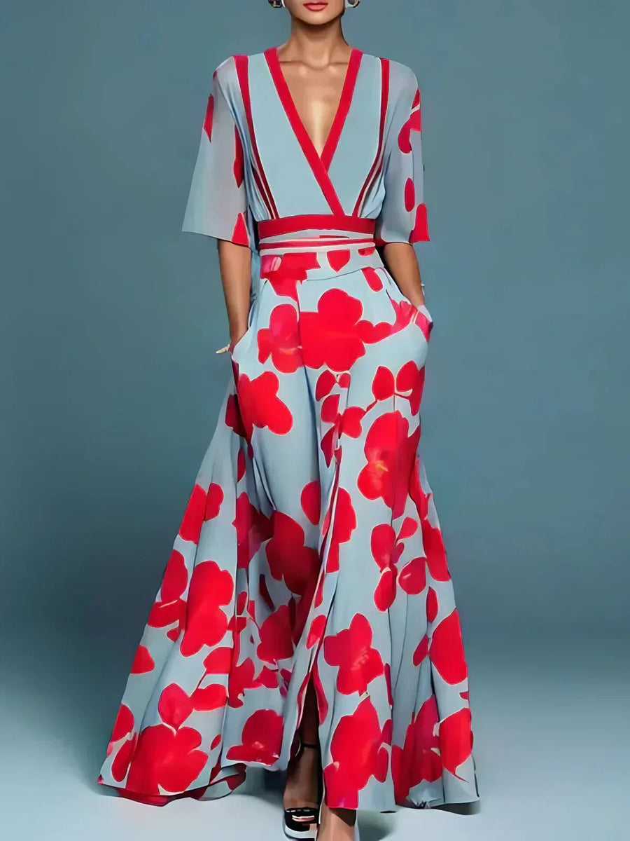 Antonia | Floral Wrap V-Neck Women Summer Maxi Dress