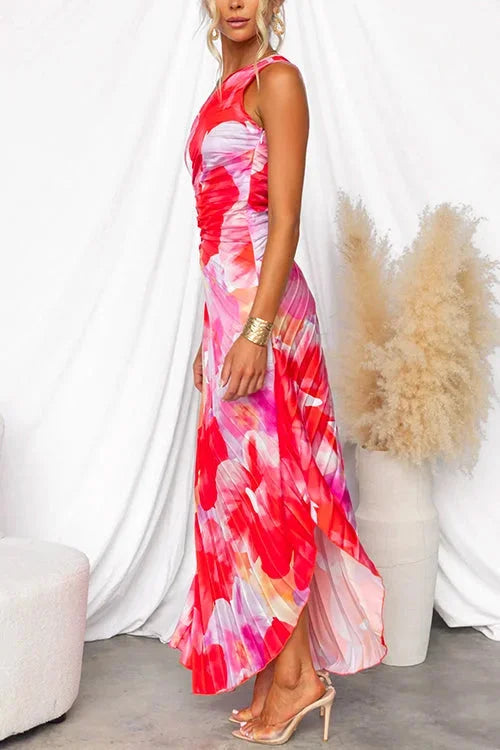 Isobel | One-Shoulder Floral Draped-Waist Women Summer Maxi Dress