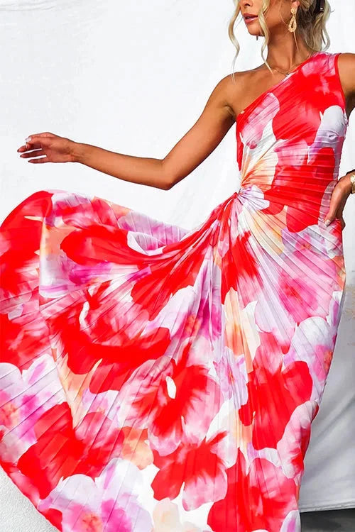 Isobel | One-Shoulder Floral Draped-Waist Women Summer Maxi Dress
