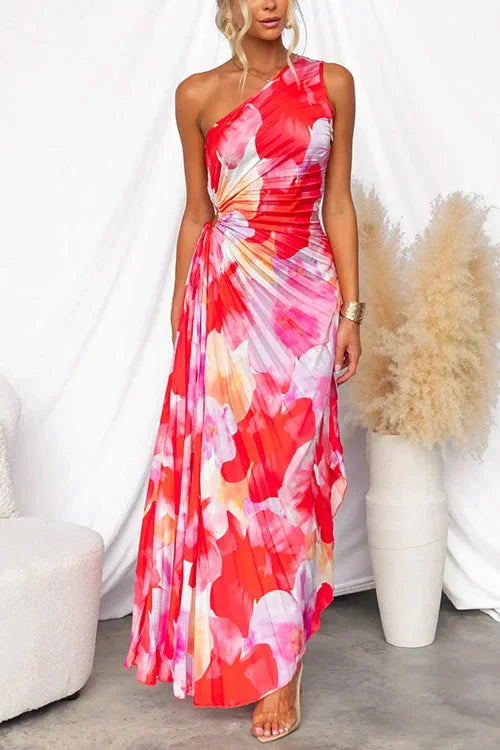 Isobel | One-Shoulder Floral Draped-Waist Women Summer Maxi Dress