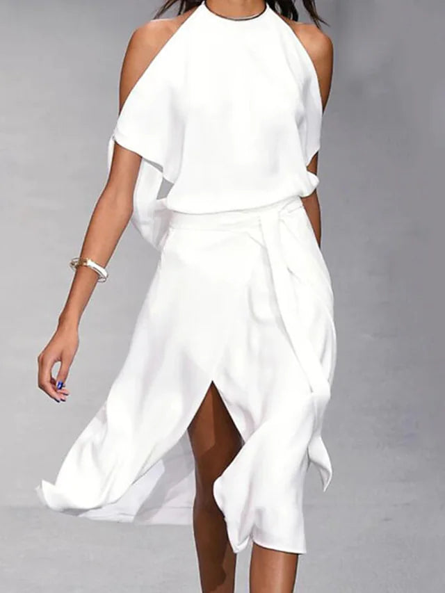 Giselle | Halter Overlay Asymmetric-Hem Women Summer Midi Dress