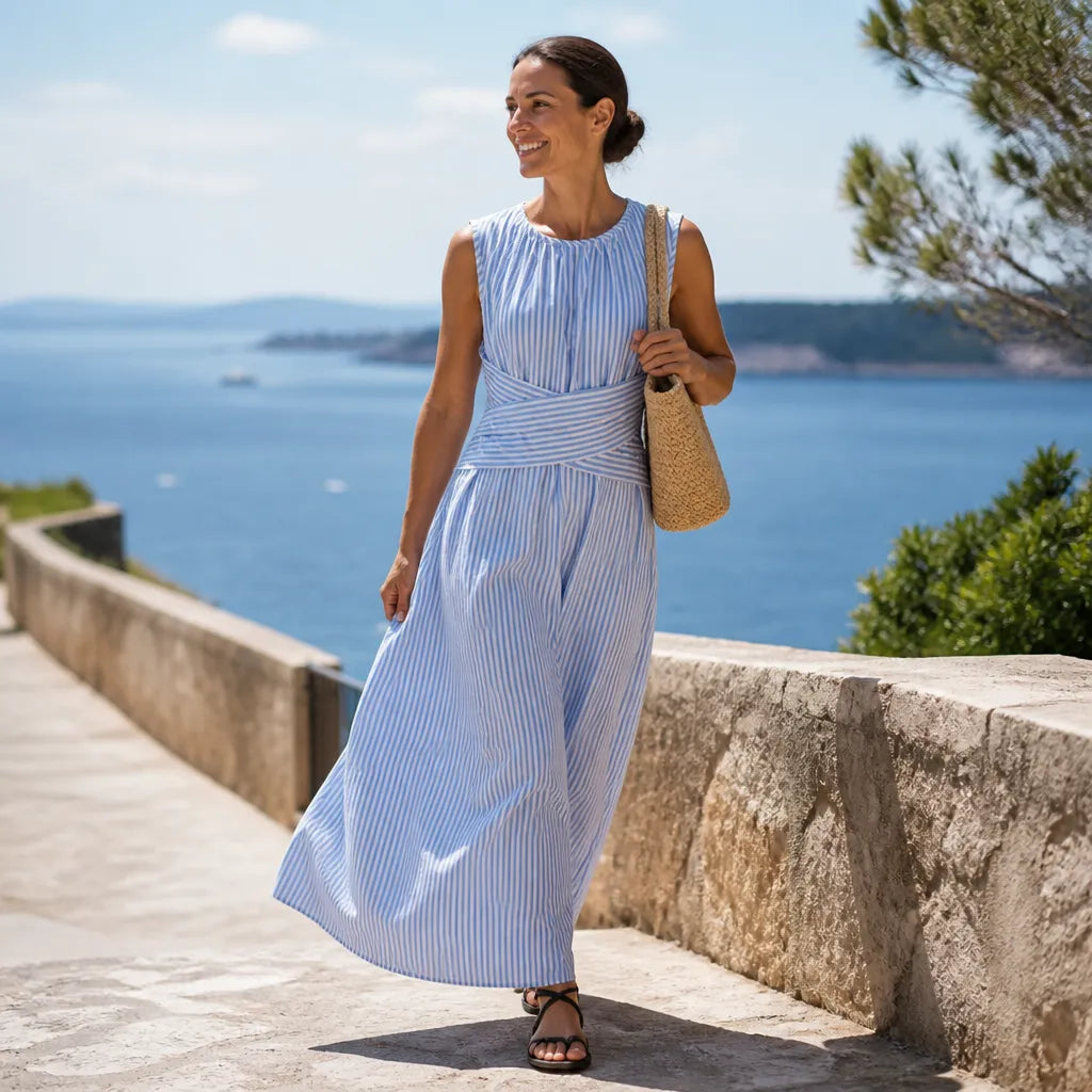 Skye | Striped Crossover-Waist Sleeveless Women Summer Maxi Dress