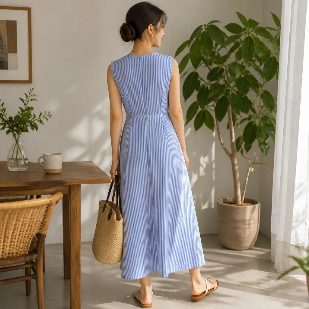 Skye | Striped Crossover-Waist Sleeveless Women Summer Maxi Dress