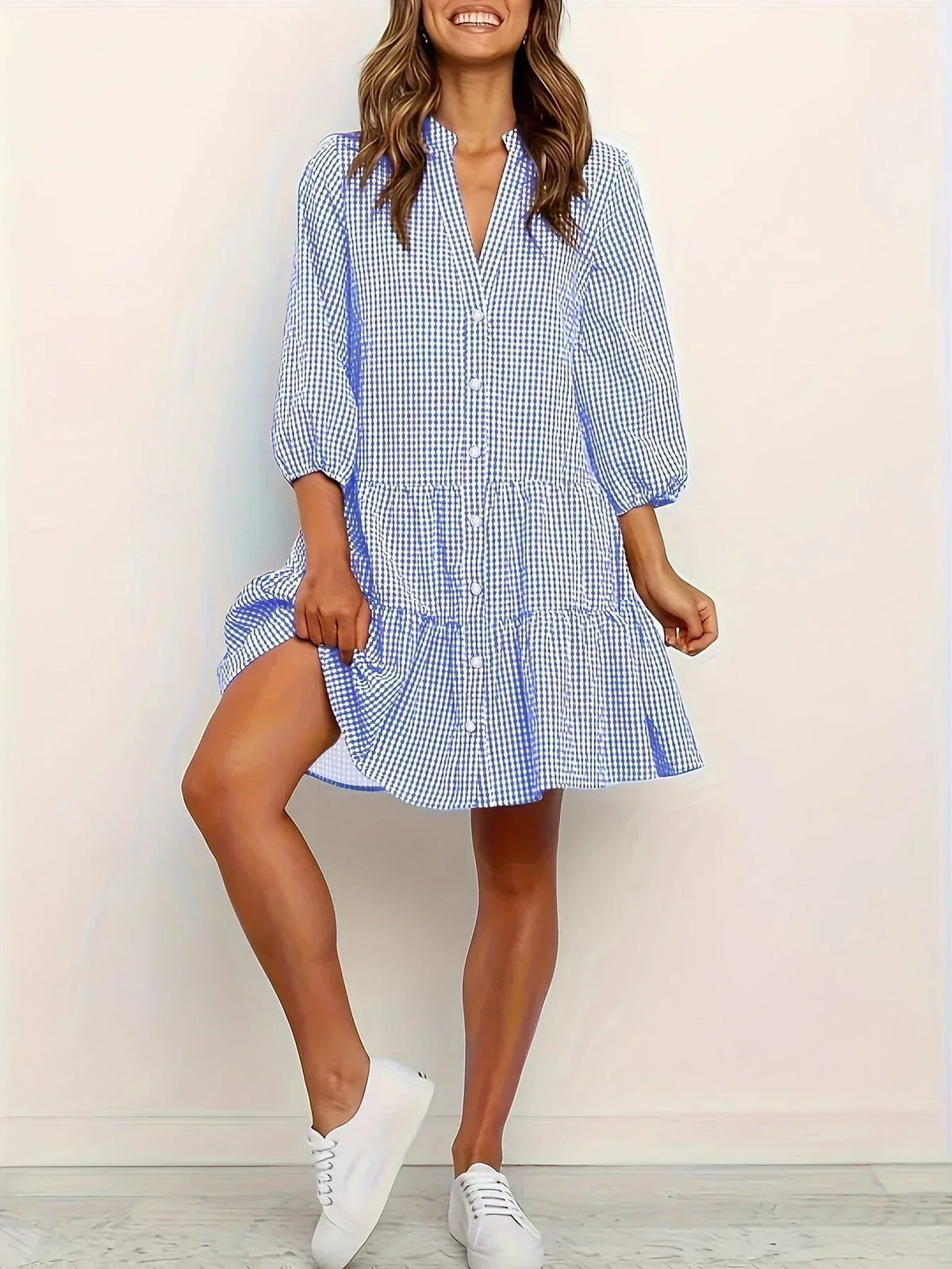 Lacey | Gingham Tiered Shirt Women Summer Mini Dress