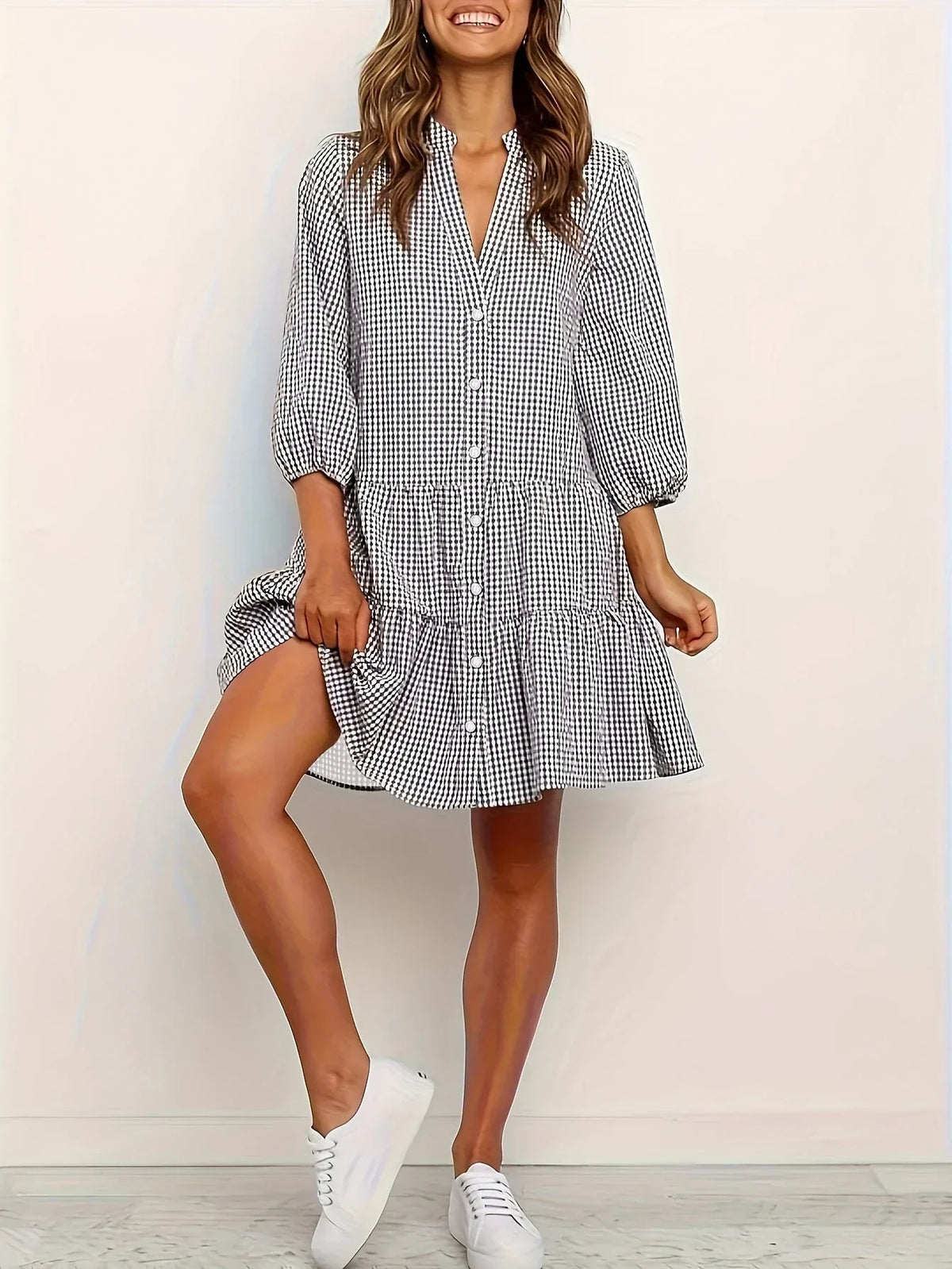 Lacey | Gingham Tiered Shirt Women Summer Mini Dress
