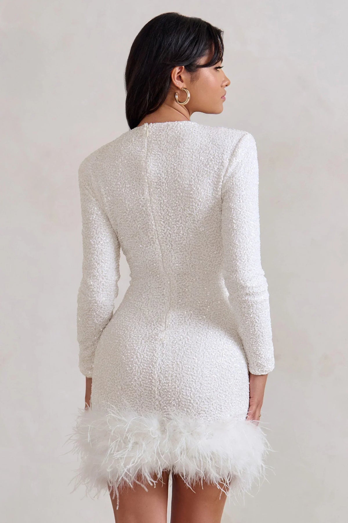 Jodie | Feather-Hem Long-Sleeve Women Summer Mini Dress