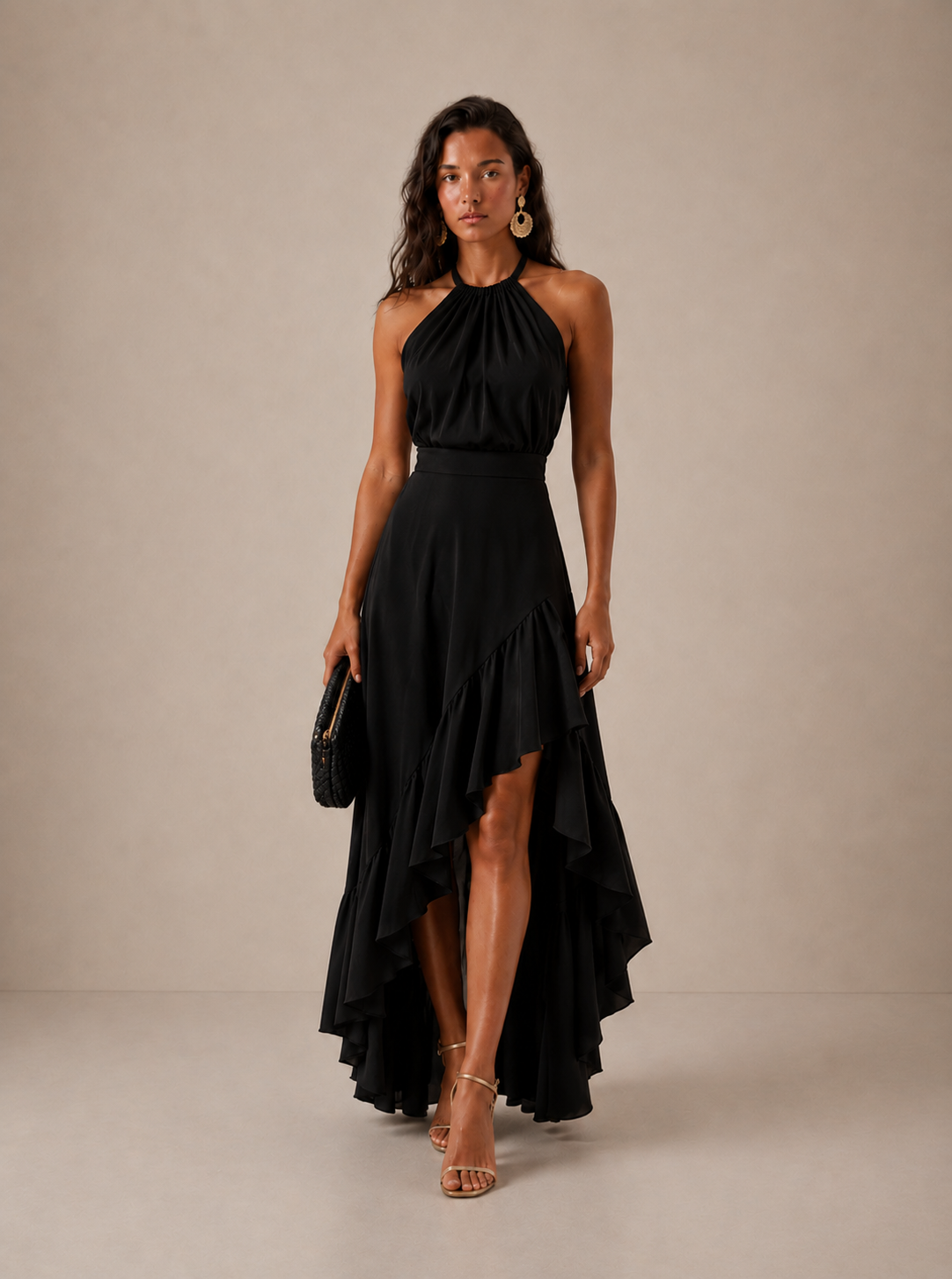 Penelope | Halter Asymmetric Ruffle Women Summer Midi Dress