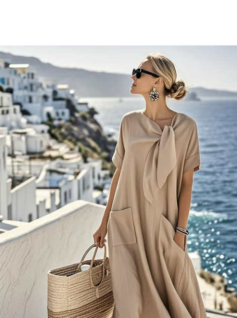 Estelle | Loose-Fit Tie-Neck Vacation Women Summer Maxi Dress